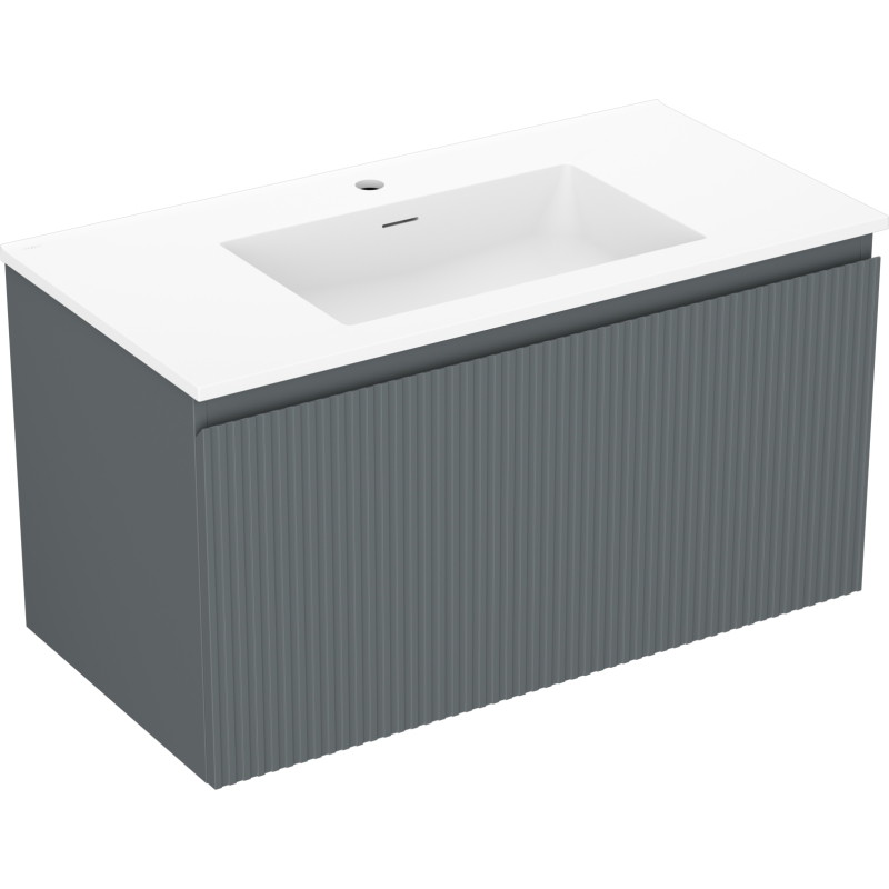Mexen Rivel 90 cm bathroom cabinet with sink Otis, 1 drawer, grooved, graphite matte/white matte - 91A20-09047-1-BF66-W18M01