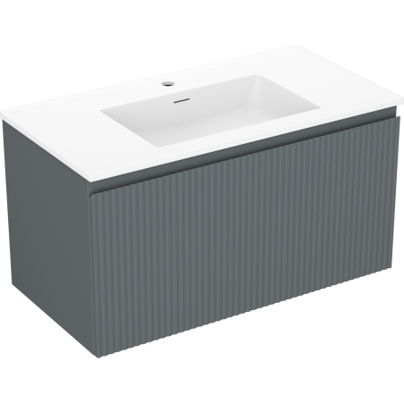 Mexen Rivel 90 cm bathroom cabinet with sink Otis, 1 drawer, grooved, graphite matte/white matte - 91A20-09047-1-BF66-W18M01
