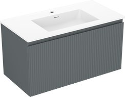 Mexen Rivel bathroom cabinet 90 cm with Otis sink, 1 drawer, fluted, graphite matte/white matte - 91A20-09047-1-BF66-W18M01