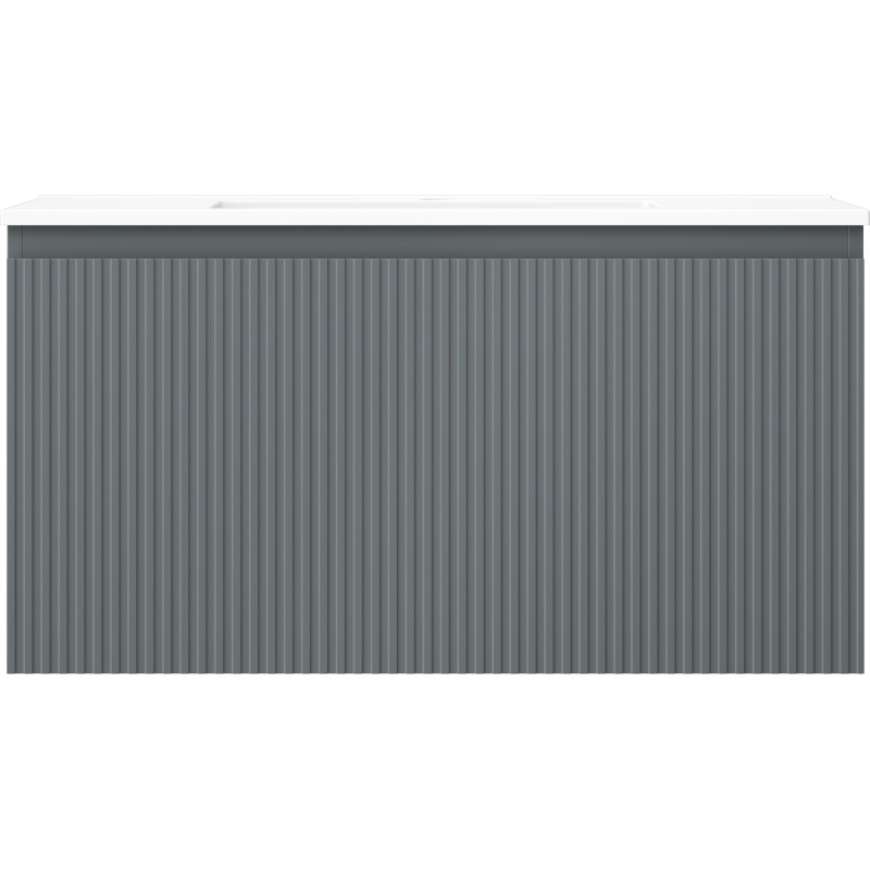 Mexen Rivel 90 cm bathroom cabinet with sink Otis, 1 drawer, grooved, graphite matte/white matte - 91A20-09047-1-BF66-W18M01