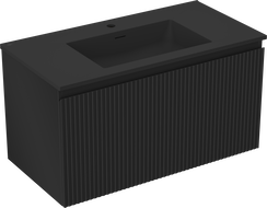 Mexen Rivel bathroom cabinet 90 cm with Otis sink, 1 drawer, fluted, black matte - 91A20-09047-1-BF71-W18M71