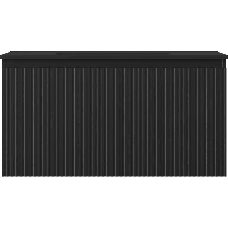 Mexen Rivel 90 cm Bathroom Cabinet with Sink Otis, 1 Drawer, Fluted, Matte Black - 91A20-09047-1-BF71-W18M71