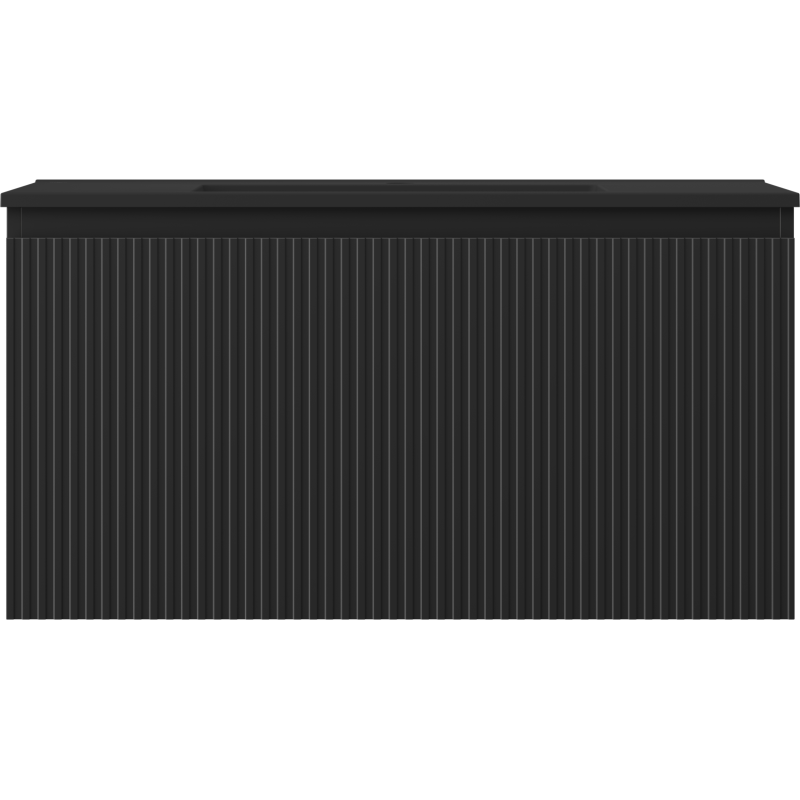 Mexen Rivel bathroom cabinet 90 cm with Otis washbasin, 1 drawer, grooved, black matte - 91A20-09047-1-BF71-W18M71