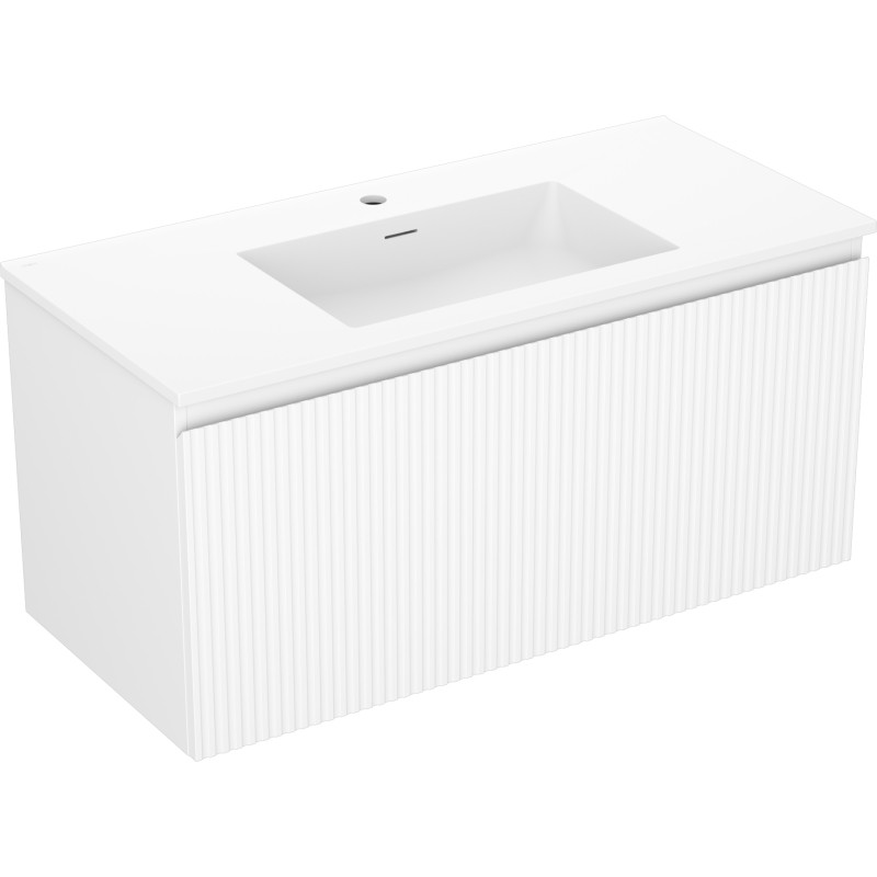 Mexen Rivel 100 cm Bathroom Cabinet with Sink Otis, 1 Drawer, Fluted, Matte White - 91A20-10047-1-BF01-W18M01