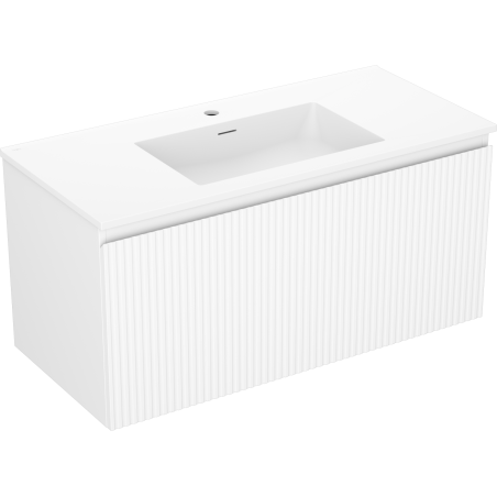 Mexen Rivel 100 cm Bathroom Cabinet with Sink Otis, 1 Drawer, Fluted, Matte White - 91A20-10047-1-BF01-W18M01