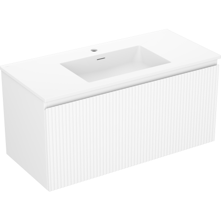 Mexen Rivel bathroom cabinet 100 cm with Otis washbasin, 1 drawer, grooved, white matte - 91A20-10047-1-BF01-W18M01