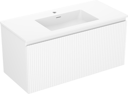 Mexen Rivel bathroom cabinet 100 cm with Otis sink, 1 drawer, grooved, matte white - 91A20-10047-1-BF01-W18M01