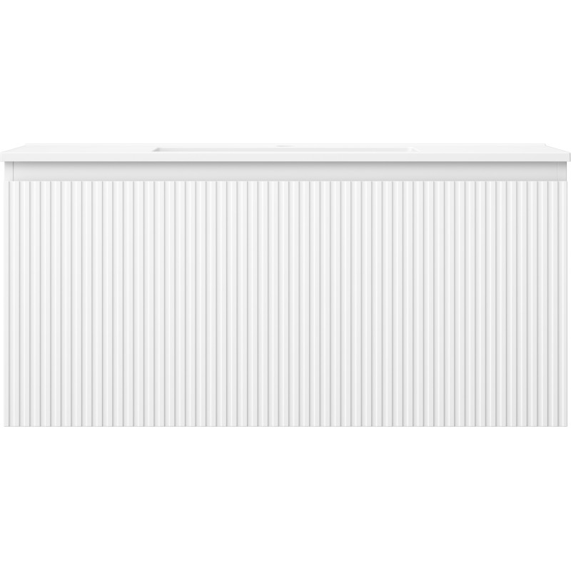 Mexen Rivel 100 cm Bathroom Cabinet with Sink Otis, 1 Drawer, Fluted, Matte White - 91A20-10047-1-BF01-W18M01