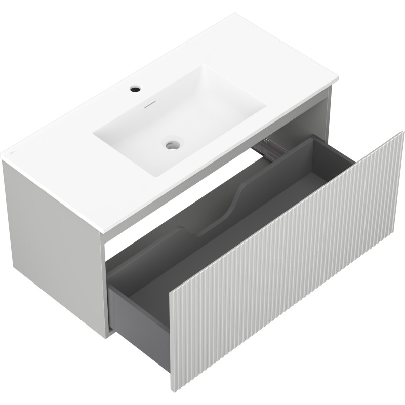 Mexen Rivel 100 cm bathroom cabinet with sink Otis, 1 drawer, grooved, gray matte/white matte - 91A20-10047-1-BF62-W18M01