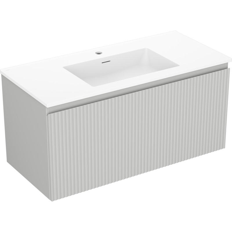 Mexen Rivel 100 cm bathroom cabinet with sink Otis, 1 drawer, grooved, gray matte/white matte - 91A20-10047-1-BF62-W18M01