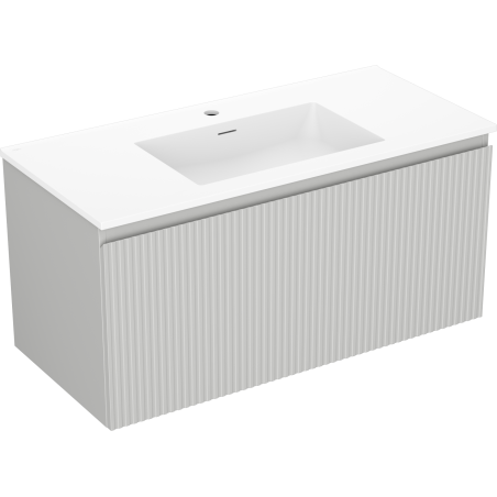 Mexen Rivel 100 cm bathroom cabinet with sink Otis, 1 drawer, grooved, gray matte/white matte - 91A20-10047-1-BF62-W18M01