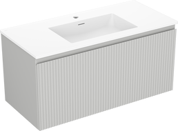 Mexen Rivel bathroom cabinet 100 cm with Otis sink, 1 drawer, fluted, gray matte/white matte - 91A20-10047-1-BF62-W18M01