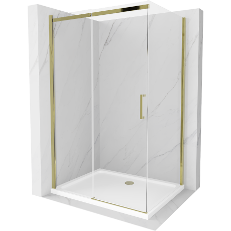 Mexen Omega extendable shower cubicle 120 x 100 cm, Transparent, Gold + shower tray Flat - 825-120-100-50-00-4010