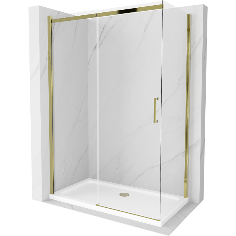 Mexen Omega sliding shower cabin 130 x 70 cm, transparent, gold + Flat shower tray - 825-130-070-50-00-4010