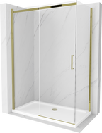 Mexen Omega sliding shower cabin 130 x 70 cm, transparent, gold + Flat shower tray - 825-130-070-50-00-4010