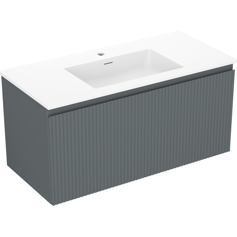 Mexen Rivel 100 cm bathroom cabinet with sink Otis, 1 drawer, grooved, graphite matte/white matte - 91A20-10047-1-BF66-W18M01