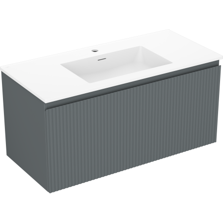 Mexen Rivel 100 cm bathroom cabinet with sink Otis, 1 drawer, grooved, graphite matte/white matte - 91A20-10047-1-BF66-W18M01