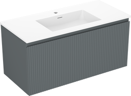 Mexen Rivel bathroom cabinet 100 cm with Otis sink, 1 drawer, fluted, graphite matte/white matte - 91A20-10047-1-BF66-W18M01