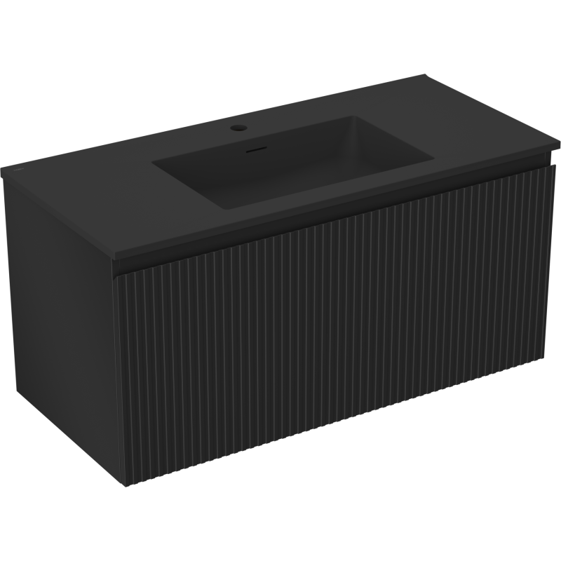 Mexen Rivel bathroom cabinet 100 cm with Otis sink, 1 drawer, fluted, black matte - 91A20-10047-1-BF71-W18M71