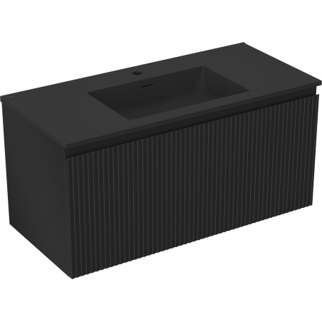 Mexen Rivel 100 cm bathroom cabinet with Otis sink, 1 drawer, fluted, matte black - 91A20-10047-1-BF71-W18M71