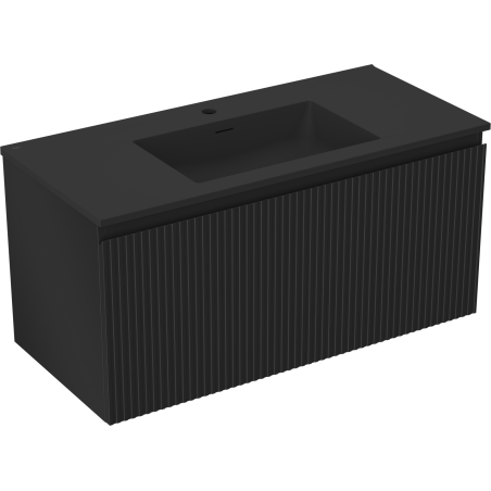 Mexen Rivel bathroom cabinet 100 cm with Otis sink, 1 drawer, fluted, black matte - 91A20-10047-1-BF71-W18M71