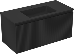 Mexen Rivel 100 cm Bathroom Cabinet with Otis Sink, 1 Drawer, Fluted, Black Matte - 91A20-10047-1-BF71-W18M71