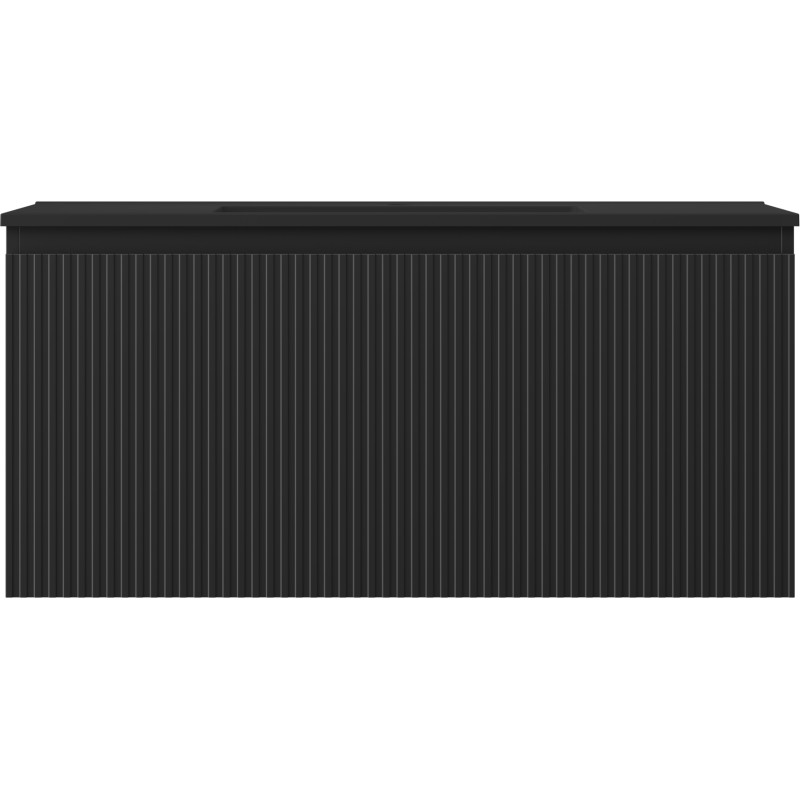 Mexen Rivel 100 cm bathroom cabinet with Otis sink, 1 drawer, fluted, matte black - 91A20-10047-1-BF71-W18M71
