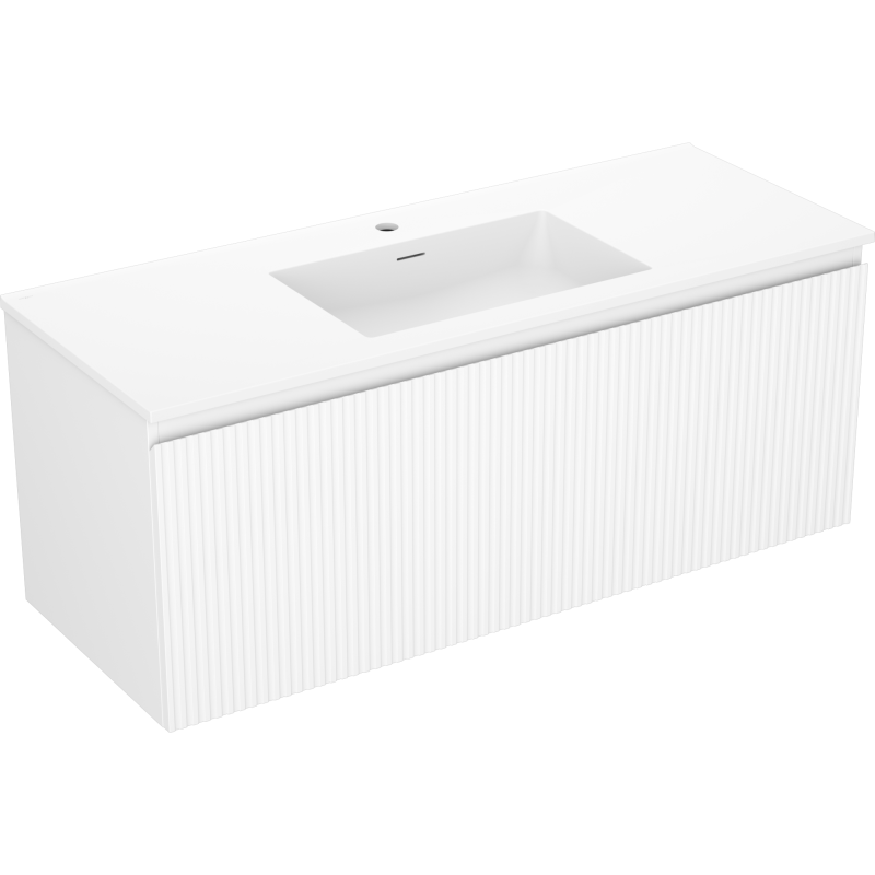 Mexen Rivel bathroom cabinet 120 cm with Otis washbasin, 1 drawer, fluted, white matte - 91A20-12047-1-BF01-W18M01