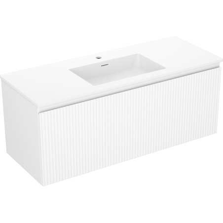 Mexen Rivel bathroom cabinet 120 cm with Otis washbasin, 1 drawer, fluted, white matte - 91A20-12047-1-BF01-W18M01