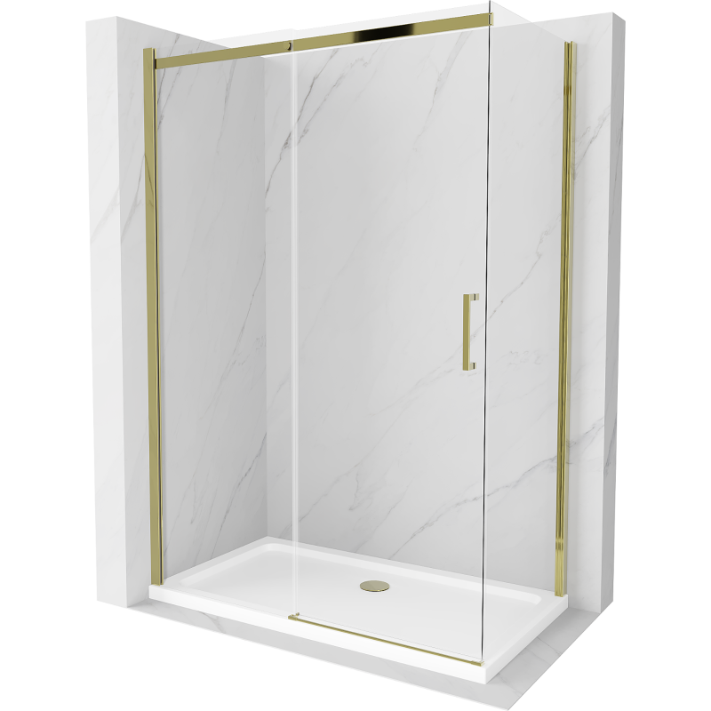 Mexen Omega sliding shower cabin 140 x 70 cm, transparent, gold + Flat tray - 825-140-070-50-00-4010