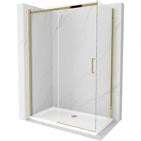 Mexen Omega sliding shower cabin 140 x 70 cm, transparent, gold + Flat tray - 825-140-070-50-00-4010