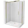 Mexen Omega extendable shower cubicle 140 x 70 cm, Transparent, Gold + shower tray Flat - 825-140-070-50-00-4010
