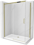 Mexen Omega extendable shower cubicle 140 x 70 cm, Transparent, Gold + shower tray Flat - 825-140-070-50-00-4010