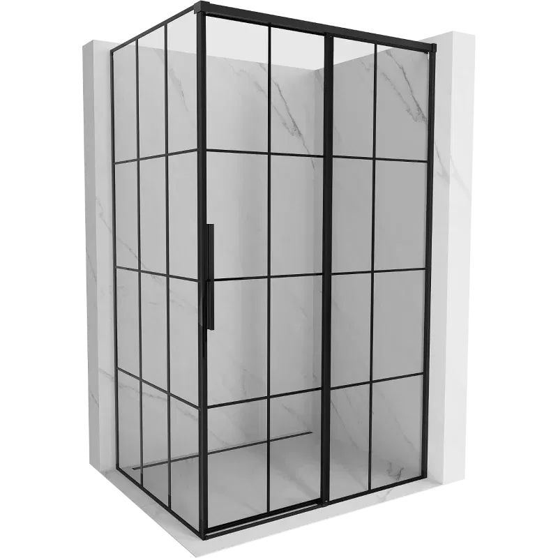 Mexen Rox Sliding Shower Enclosure Right 155 x 70 cm, Black Grid, Black - 8C2-155-070-70-77-P