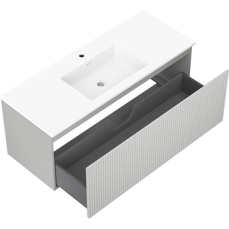 Mexen Rivel bathroom cabinet 120 cm with sink Otis, 1 drawer, grooved, gray matte/white matte - 91A20-12047-1-BF62-W18M01