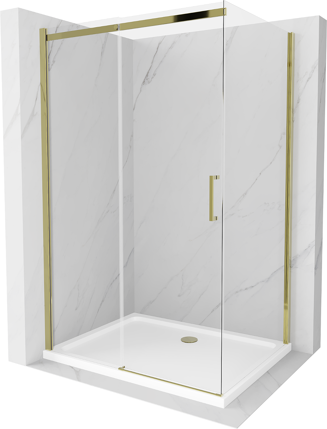 Mexen Omega extendable shower cubicle 140 x 90 cm, Transparent, Gold + shower tray Flat - 825-140-090-50-00-4010