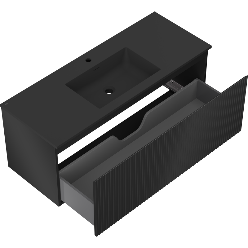 Mexen Rivel bathroom cabinet 120 cm with Otis washbasin, 1 drawer, fluted, black matt - 91A20-12047-1-BF71-W18M71