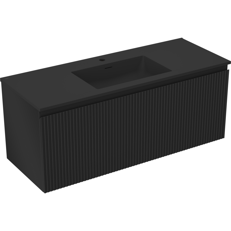 Mexen Rivel bathroom cabinet 120 cm with Otis washbasin, 1 drawer, fluted, black matt - 91A20-12047-1-BF71-W18M71