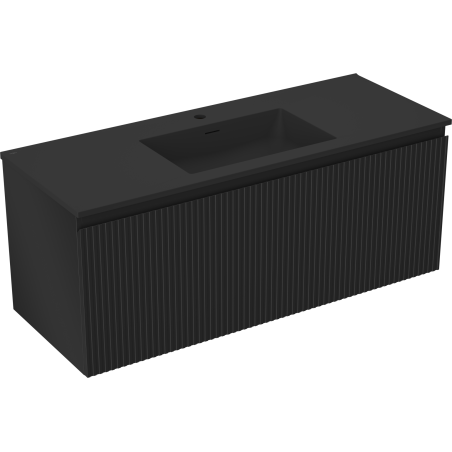 Mexen Rivel bathroom cabinet 120 cm with Otis washbasin, 1 drawer, grooved, black matte - 91A20-12047-1-BF71-W18M71