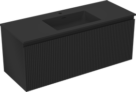 Mexen Rivel bathroom cabinet 120 cm with Otis washbasin, 1 drawer, fluted, black matt - 91A20-12047-1-BF71-W18M71