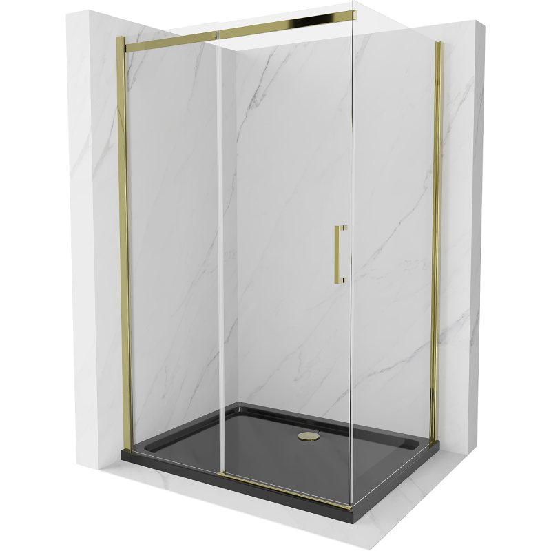 Mexen Omega extendable shower cubicle 100 x 80 cm, Transparent, Gold + shower tray Flat, Black - 825-100-080-50-00-4070G