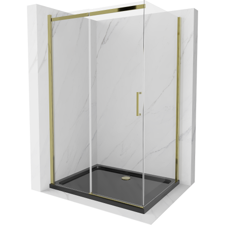 Mexen Omega sliding shower cabin 100 x 80 cm, transparent, gold + Flat shower tray, black - 825-100-080-50-00-4070G