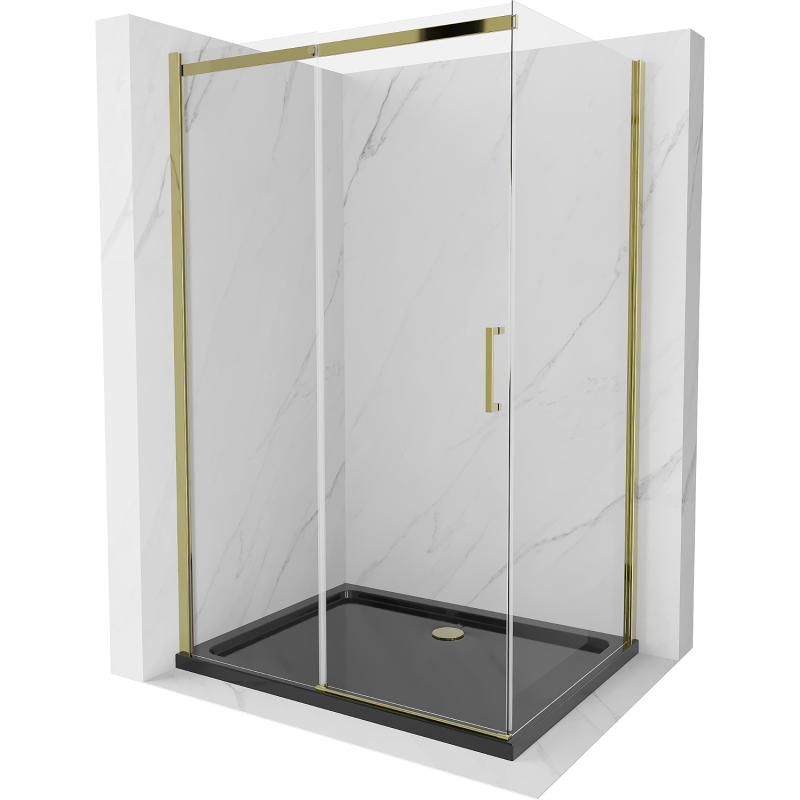 Mexen Omega sliding shower cabin 100 x 90 cm, transparent, gold + Flat shower tray, black - 825-100-090-50-00-4070G