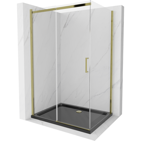 Mexen Omega sliding shower cabin 100 x 90 cm, transparent, gold + Flat shower tray, black - 825-100-090-50-00-4070G