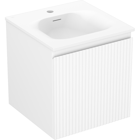 Mexen Rivel bathroom cabinet 45 cm with Vela washbasin, 1 drawer, grooved, white matte - 91A20-04547-1-BF01-W23M01