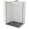 Mexen Omega extendable shower cubicle 120 x 80 cm, Transparent, Gold + shower tray Flat, Black - 825-120-080-50-00-4070G