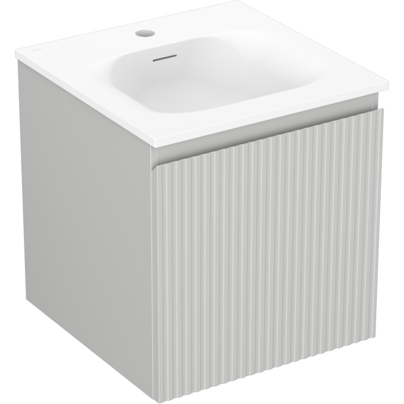 Mexen Rivel bathroom cabinet 45 cm with Vela sink, 1 drawer, fluted, gray matte/white matte - 91A20-04547-1-BF62-W23M01