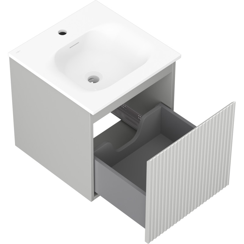 Mexen Rivel bathroom cabinet 45 cm with Vela sink, 1 drawer, fluted, gray matte/white matte - 91A20-04547-1-BF62-W23M01