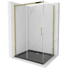 Mexen Omega extendable shower cubicle 120 x 90 cm, Transparent, Gold + shower tray Flat, Black - 825-120-090-50-00-4070G