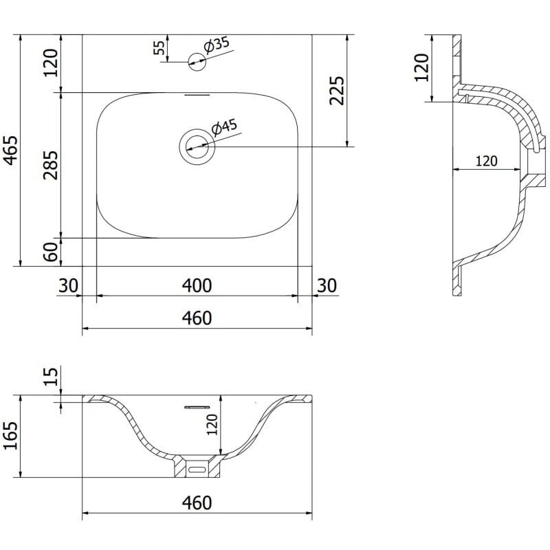 Mexen Rivel Bathroom Cabinet 45 cm with Vela Sink, 1 Drawer, Fluted, Graphite Matte/White Matte - 91A20-04547-1-BF66-W23M01